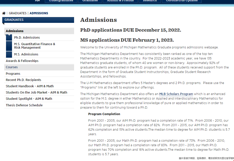 密歇根大學數學專業研究生錄取要求.png